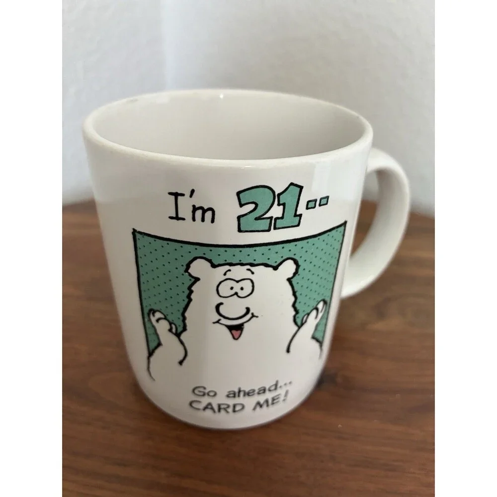 Shoebox Greetings Mug Cup Birthday I'm 21 Go Ahead Card Me 1988 Vintage